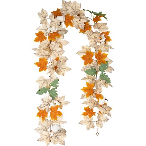 Guirlande Automnale - Feuilles D'érable Et Citrouilles Artificielles - Pour Décoration Intérieure Cheminée Fête D'automne Halloween Noël - 175 cm - 1 Pièce (1/5)
