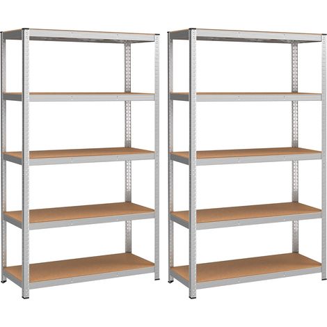 Songmics – Lot de 2 rayonnages étagère 5 niveaux 60 x 120 x 200 cm – Charge 875 kg – Cadre acier zingué – Étagères réglables et anti-basculement