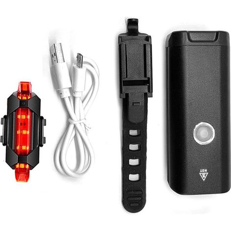 Phare de vélo en alliage d'aluminium rechargeable USB avec feu rouge d'avertissement lumineux, éclairage avant pour cyclisme VTT. (1/5)