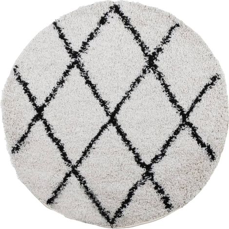 Maison Exclusive - Tappeto Shaggy PAMPLONA a Pelo Lungo Crema e Nero Ø 280 cm (1/5)