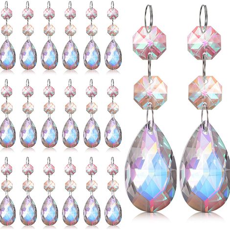 Perles Cristal Forme Larme - Lot de 20 Pièces - Décoration Intérieur Extérieur - Pour Lustres Lampes Attrape-Soleil Guirlandes - Transparent Arc-en-Ciel (1/5)