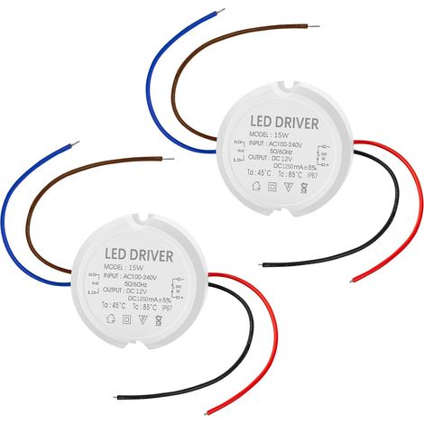 Transformateur LED Mini bloc d'alimentation : 2 pièces bloc d'alimentation encastré rond, étanche IP67, transformateur rond pour guirlande lumineuse LED, éclairage intérieur et extérieur (1/5)