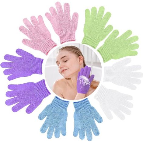 Körperpeeling-Handschuhe,10er-Pack,Fünf-Finger-Peeling-Handschuhe (Weiß + Rosa + Lila + Grün + Blau),17 x 13 cm (1/5)