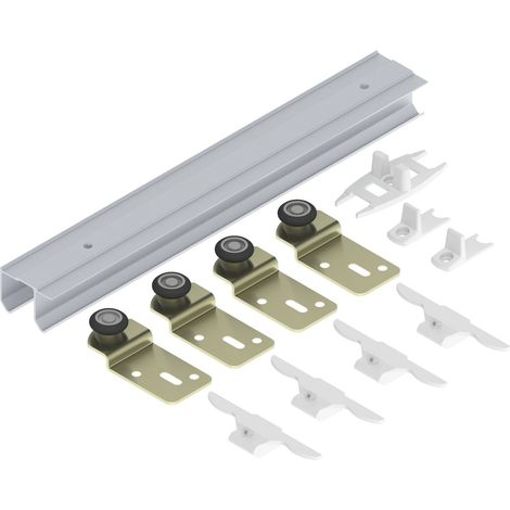 Helm 25 H IS Schiebetürbeschlag Schiebetürsystem Laufschiene für 2 Holztüren bis 20 kg, Innenfront, Doppellaufschiene, Aluminium, L=1500 mm