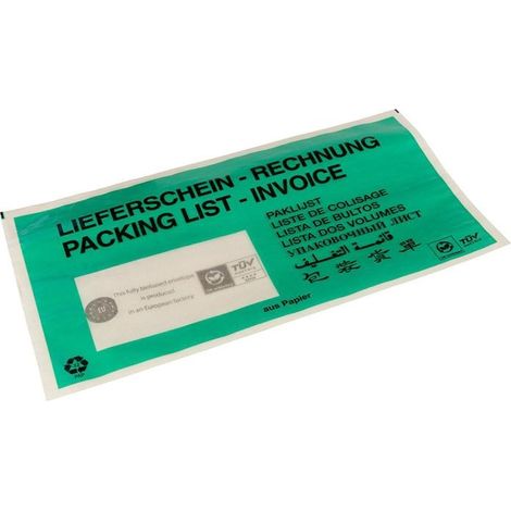 Dokumententaschen Maße 240x131mm 100% Papier grün TRANSPAK (1/4)