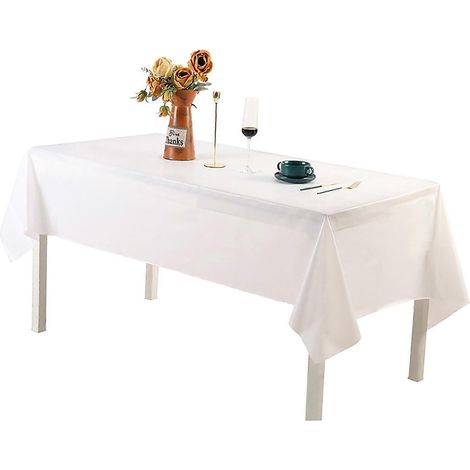 Nappe rectangulaire en lin texturé, imperméable et antitache, infroissable, style champêtre, idéale pour dîner, fête ou mariage, 137 x 274 cm, blanche. (1/5)
