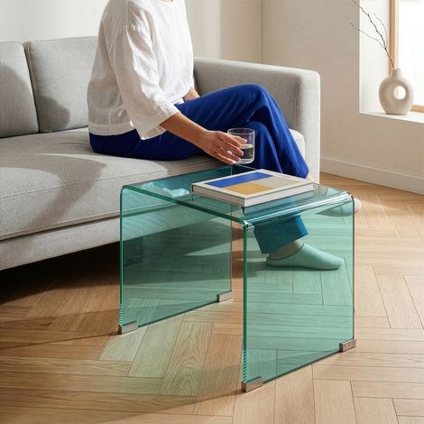Beistelltisch Varlofrek Glas 50x50x50 cm Grün [en.casa] (1/5)