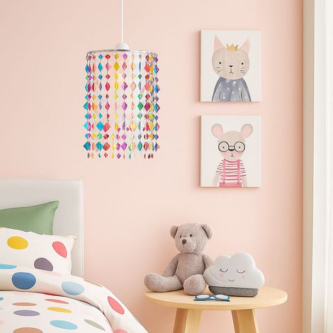Lampe à suspension lampe à suspension lampe à suspension pour enfants salle de jeux pour filles, cristaux de textile en métal coloré, 1x douille E27, DxH 22,5x136cm (1/5)