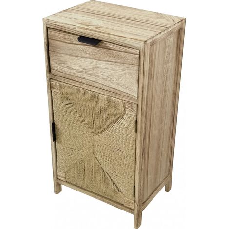 Mobiletto da interno ingresso casa in legno di paulownia con anta e cassetto superiore