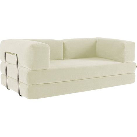 sweeek - 3-Sitzer-Schlafsofa im Vintage-Stil mit Cordbezug und verchromtem Außengestell, Cord, Antikweiß (1/5)