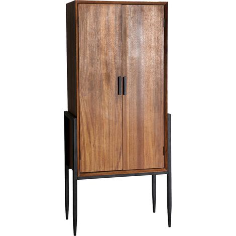 Armoire style nordique en bois de sapin et métal noir mat - Bois marron et métal noir mat (1/5)