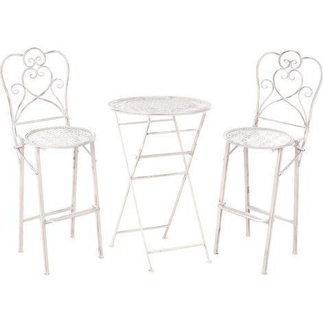 Set da bar per esterni Tavolo in metallo 2 sedie pieghevoli effetto invecchiato Beige Chiaro Trieste
