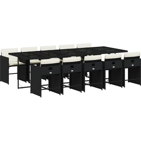 vidaXL Set da Pranzo da Giardino 11 pz con Cuscini in Polyrattan Nero