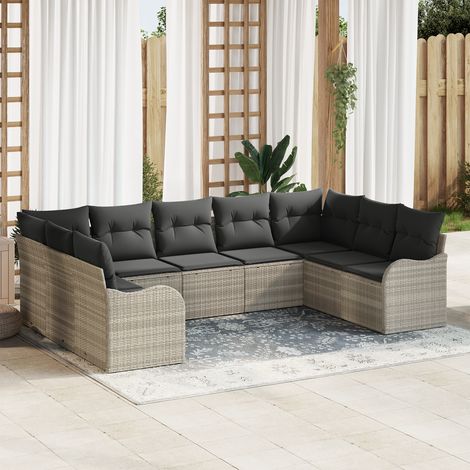 Garden Sofa Set 9 pcs Light Grey Poly Rattan vidaXL (1/5)