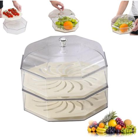 Corbeille À Fruits Anti Moucherons Avec Couvercle, Bol de Protection Contre les Mouches, Coupe À Deux Étages, Garde-Manger pour Fruits et Légumes, Panier (1/5)