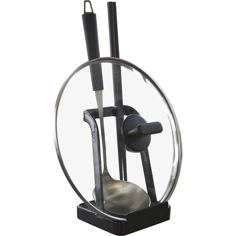 1 Support Couvercle, Acier, Noir, Porte Cuillère, Planche Découper, Cuisine