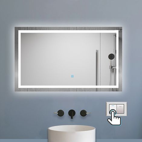 Aica Miroir Salle de Bain 100x60cm Dimmable avec 3 couleurs， Miroir lumineux avec Fonction Anti-Buée et Fonction Mémoire