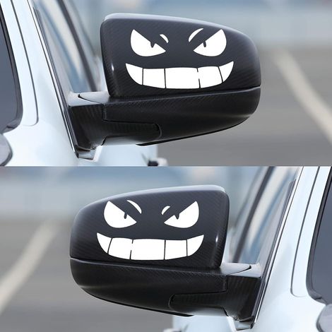 Autocollants humoristiques de monstre souriant pour rétroviseur, 2 pièces, autocollants blancs pour l'extérieur de la voiture, pour la décoration de la voiture (1/5)