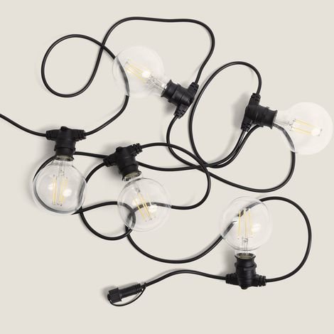 Kit Guirlande Lumineuse Extérieure IP44 5m Noire + 5 Ampoules Filament LED B22 6W G95  4000K Blanc neutre (1/5)