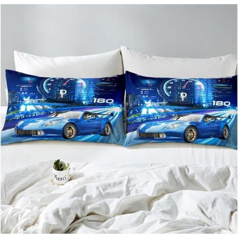 Parure de lit pour garçons Racing Car 140x200 cm Cool Sports Car Housse de Couette Sports extrêmes Parure de lit Blue Car - R8H (1/4)