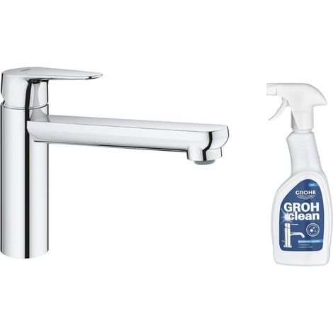 Grifo de cocina GROHE Start Curve Quickfix cromado con caño medio + limpiador GrohClean (1/5)