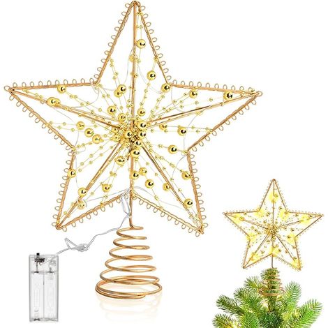 Stella per albero di Natale, stella per albero di Natale luminosa da 25 cm con 10 LED, puntale per albero di Natale, decorazione per albero di Natale per uso interno ed esterno, casa, festival, carnev