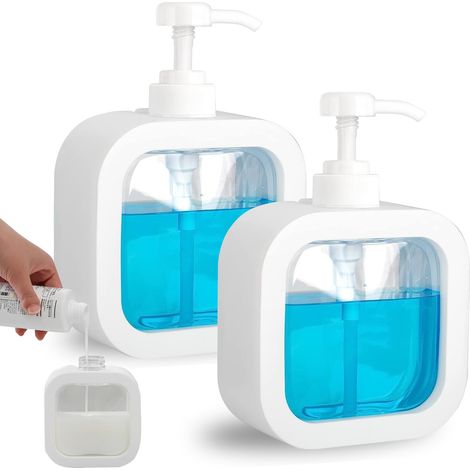 2 dispensadores de jabón líquido para cocina, lavavajillas y manos, 300 ml, gel de ducha y champú, rellenables, lavavajillas y ducha. (1/4)