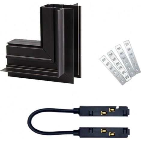 Connecteur Angle Sortant pour Rail Magnétique Encastré Noir + Connecteur Souple - SILAMP (1/2)