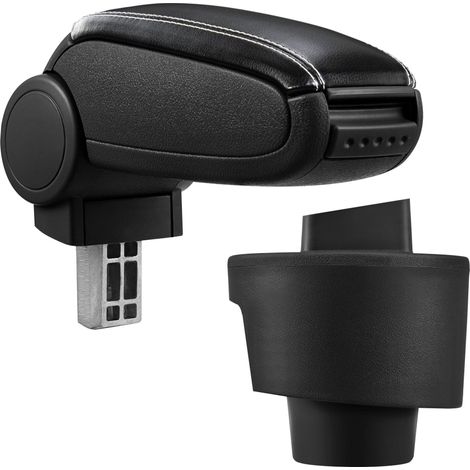 Apoyabrazos central para Seat Ibiza Tipo 6J con compartimento acolchado en piel sintética negra con costuras blancas 030000652 (1/5)