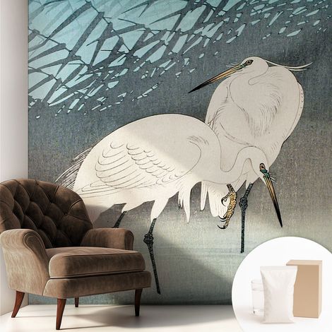 Papier peint intissé avec imprimé pour décoration intérieure pour rénovation a motif - Colle incluse gratuite Oiseaux délicats 250x250 cm (1/5)