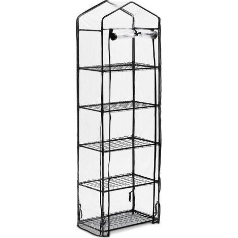 Relaxdays Gewächshaus Balkon, HBT: 193 x 58 x 36 cm, 5 Etagen, Eisen & PVC-Folie, Foliengewächshaus, transparent/schwarz