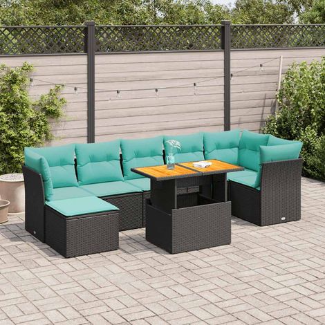 vidaXL Salon de jardin 8 pcs avec coussins noir résine tressée (1/5)