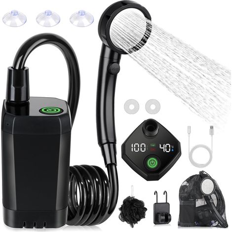 1 Kit douche camping, Pompe électrique rechargeable, Écran intelligent, 4 modes, Tête de douche, Extérieur, Randonnée (1/5)