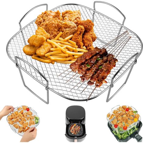 Grillrost für Heißluftfritteuse, Edelstahl, Zubehör für Heißluftfritteusen, Zubehör für Dörrgeräte, Backofen, 20 x 20,5 x 10 cm