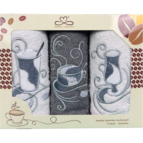 Juego de paños de cocina "Kuchcik" con estampado de tazas, 30x50 cm, gris c, blanco