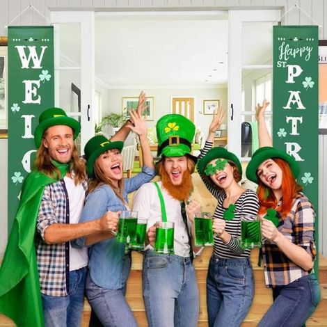Signe de porche de la Saint-Patrick, bannières suspendues de bienvenue Shamrock chanceux, décorations de la Saint-Patrick (1/4)