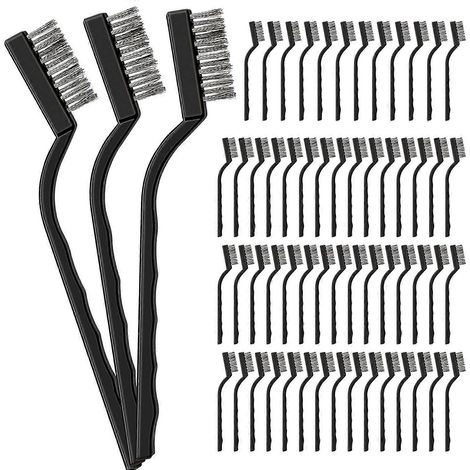 Lot de 60 mini-brosse métallique en acier inoxydable, petite brosse pour le nettoyage des résidus de soudure et de la rouille, noire, 17 cm (6,7 pouces). (1/4)