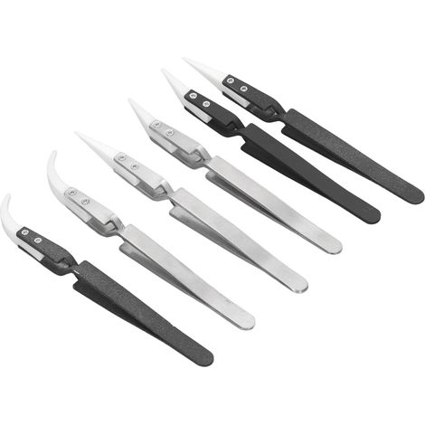 Ensemble de 6 pinces à souder antimagnétiques, pointues et courbées, en acier inoxydable et céramique, résistantes à la chaleur. (1/5)