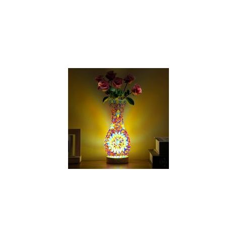 Rétro lampe de vase en mosaïque turque lampe de table marocaine turque vase en verre fait à la main coloré avec base en bois pour fleurs USB charge décor lumière pour chambre Ambient