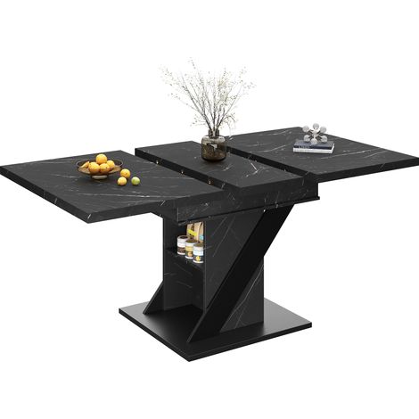 CHICFURN Tavolo da pranzo allungabile 110-140x80 cm MDF nero effetto marmo salvaspazio (1/5)