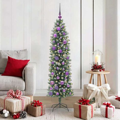 Künstlicher schlanker Weihnachtsbaum Grün und Weiß 150 cm (1/5)