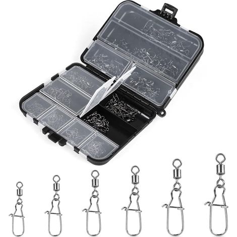 Confezione da 150 girelle da pesca n. 1, n. 2, n. 4, n. 6, n. 8, n. 10 - Girelle da pesca in acciaio inossidabile, connettori resistenti alla corrosione, per la pesca in acqua dolce e salata. (1/5)