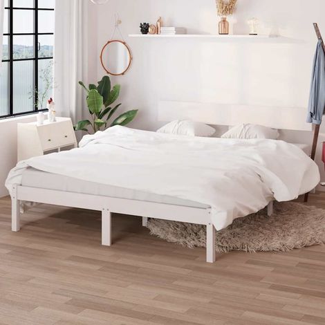 Cadre de lit 120 x 190 cm avec tête de lit en pin massif blanc, sans matelas - PANGIVO (1/5)