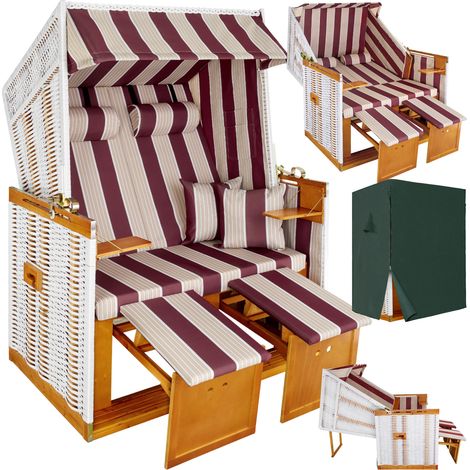 Corbeille de plage avec housse protection - rouge/blanc