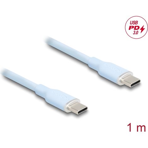 Delock Cable USB 2.0 USB Type-Câ¢ macho a macho PD 3.0 60 W 1 m azul Silicona