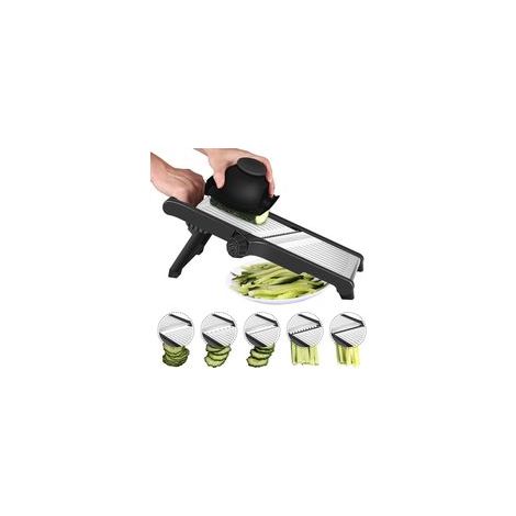 Mandoline de cuisine professionnelle pour légumes - Mandoline avec gants de protection, en acier inoxydable réglable, permet de réaliser des tranches de 1 à 9 mm d'épaisseur, outil manuel pour découpe (1/5)