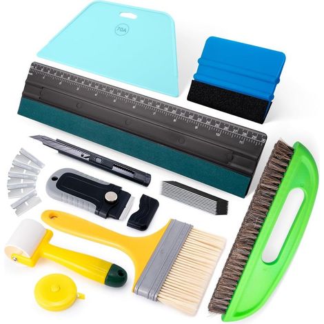 Outils pour papier peint,Outils de Film pour Papier peint, Kit de papier peint Avec brosse à encoller et outils pour papier peint Rouleaux, Brosses, Lames, couteau de papier peint (1/5)
