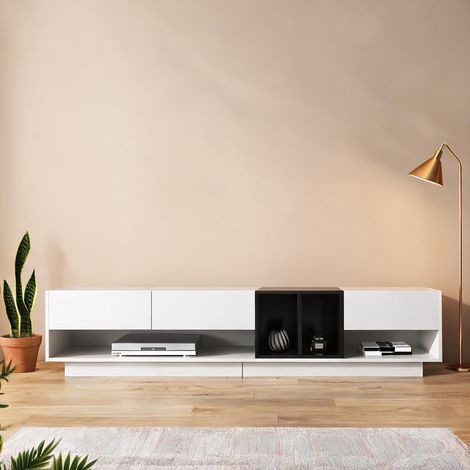 Meuble TV blanc haute brillance 190 x 40 x 42 cm avec 3 tiroirs (1/5)