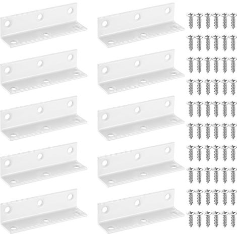 Lot de 10 Supports d'angle, Métal blanc, Design 6 trous, Fer Q235, Pour meubles, Jardin (1/5)