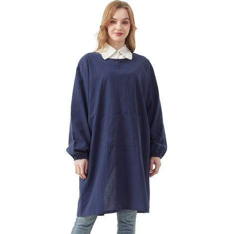Tablier unisexe à manches longues en coton, ample, avec poches (1/5)